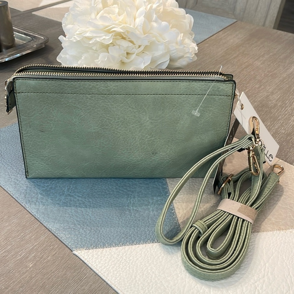 Isabelle Sage Green Vegan (peta approved) clutch/crossbody bag